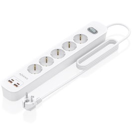 Aisens Regleta con Interruptor ASPS-2A2C14-W con 5 Tomas y 4 Puertos USB Blanco